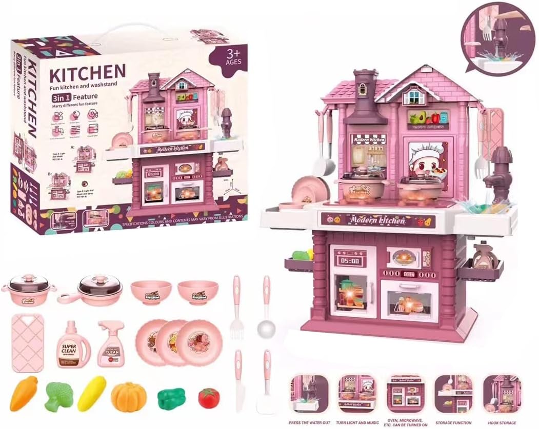 61p67Mpa2rL._AC_SL1080_.jpg ست اسباب بازی آشپزخانه 3in1 موزیکال درجه یک مدل Kitchen - Image 1