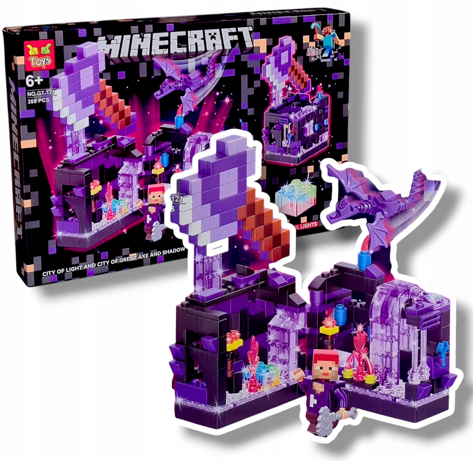 KLOCKI-MINECRAFT-MY-WORLD-KOPALNIA-FORTECA-ZESTAW-LED-358-el.jpeg لگو سرزمین ماینکرافت مدل چراغدار برند GT کد 121 - Image 1