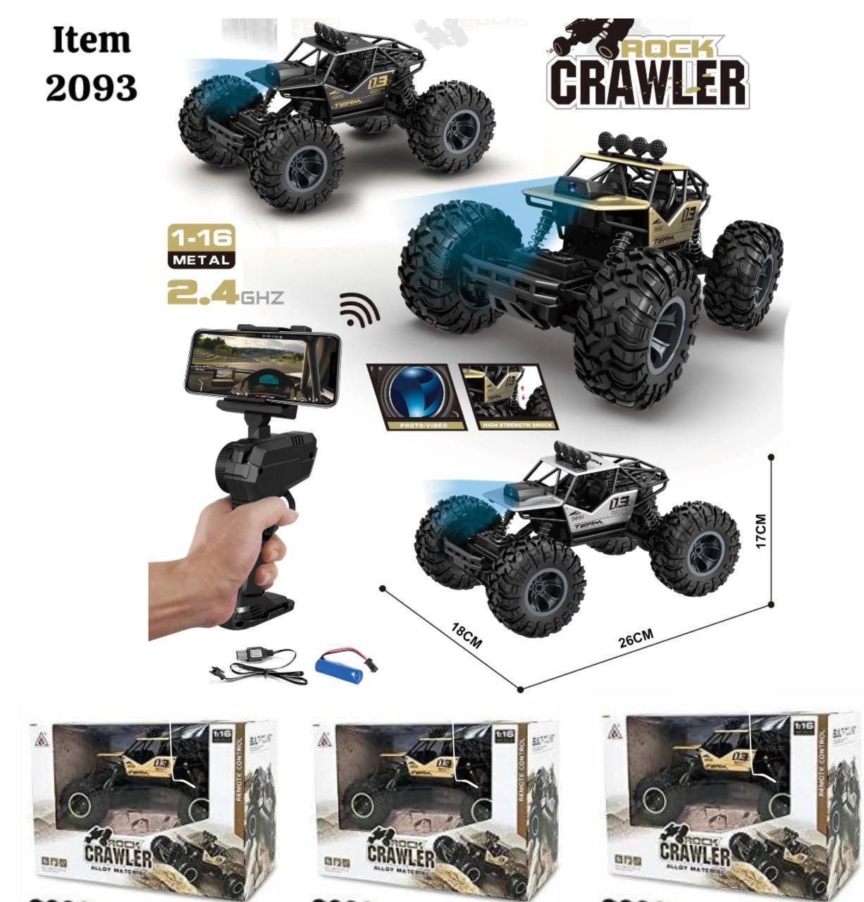 photo_2024-08-18_17-21-57.jpg ماشین کنترلی آفرود بدنه فلزی دوربین دار مدل Rock CRAWLER کد 2093 - Image 1